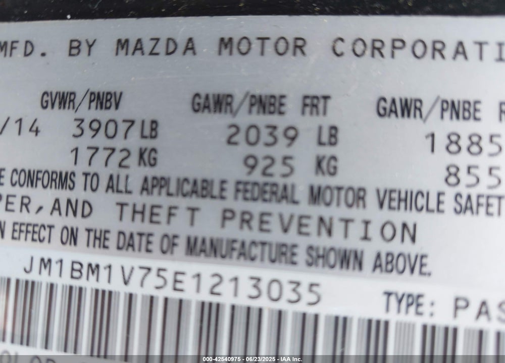 2014 MAZDA MAZDA3 VIN: JM1BM1V75E1213035