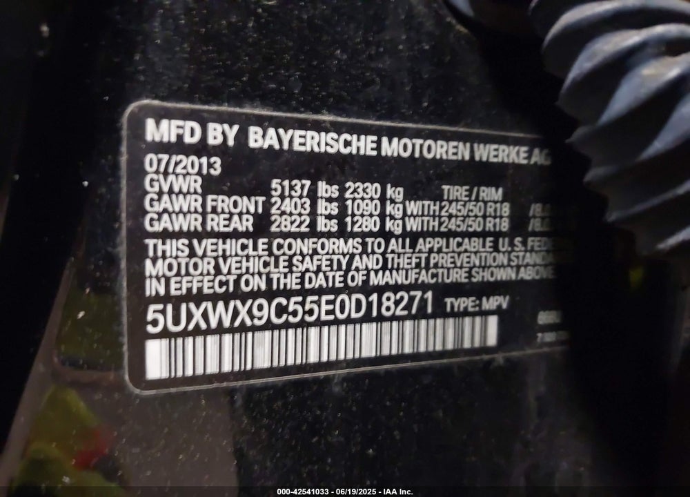 2014 BMW X3 VIN: 5UXWX9C55E0D18271