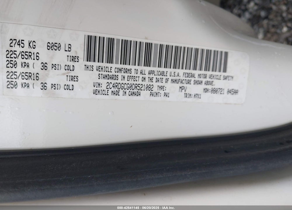 2013 DODGE GRAND CARAVAN SXT VIN: 2C4RDGCG0DR521082