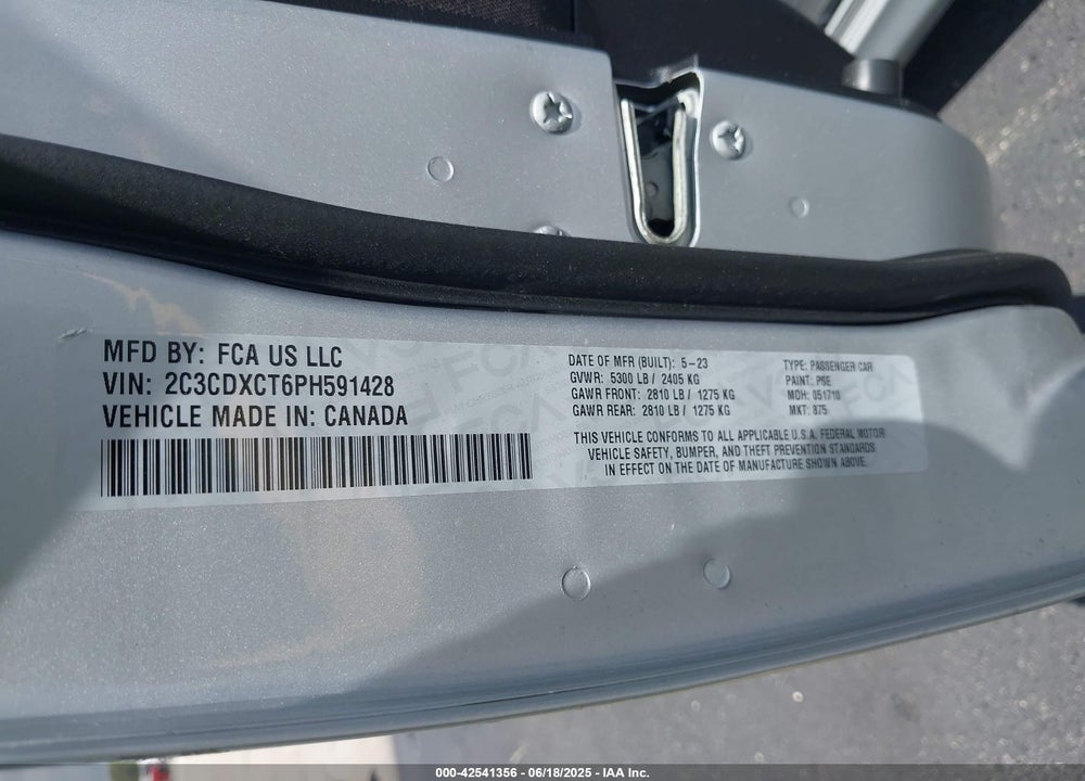 2023 DODGE CHARGER VIN: 2C3CDXCT6PH591428