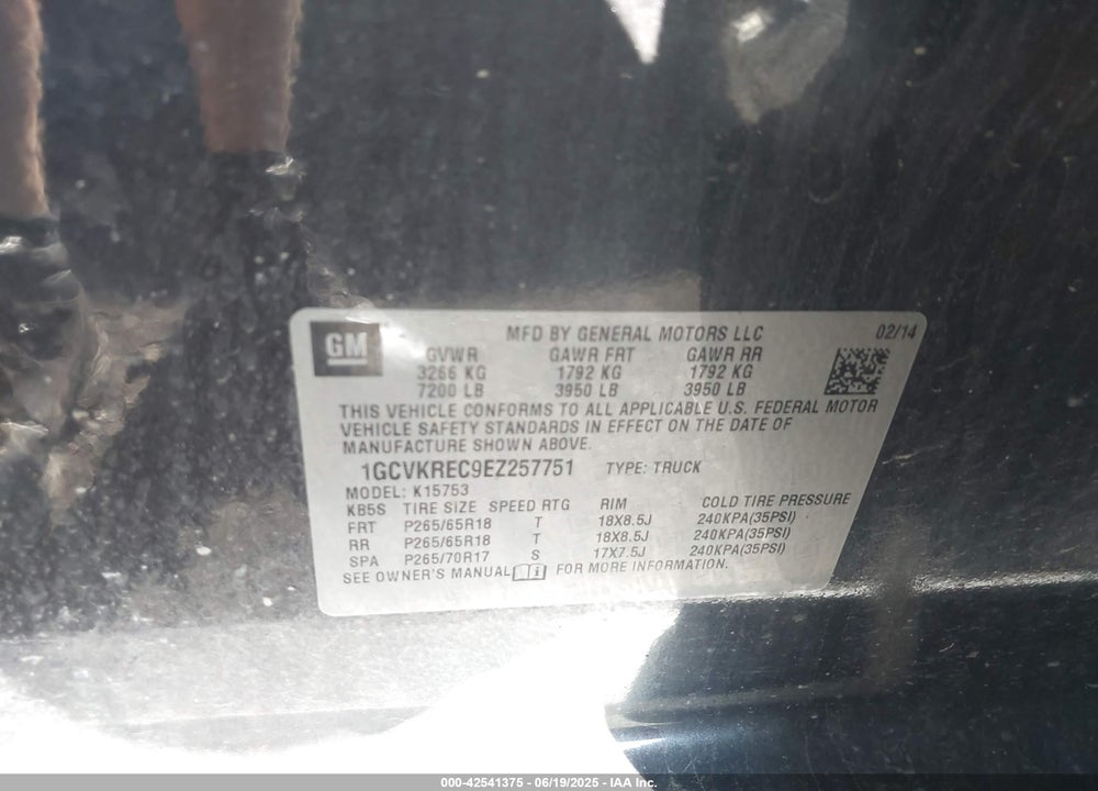 2014 CHEVROLET SILVERADO 1500 VIN: 1GCVKREC9EZ257751