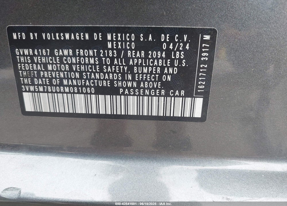 2024 VOLKSWAGEN JETTA VIN: 3VW5M7BU0RM081060