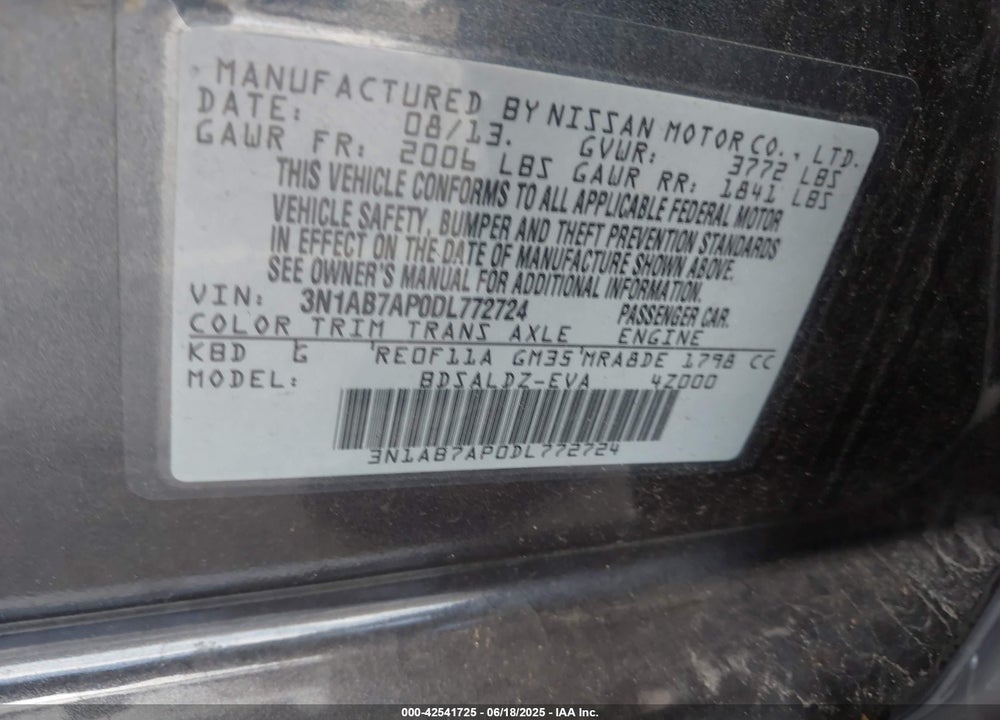 2013 NISSAN SENTRA VIN: 3N1AB7AP0DL772724