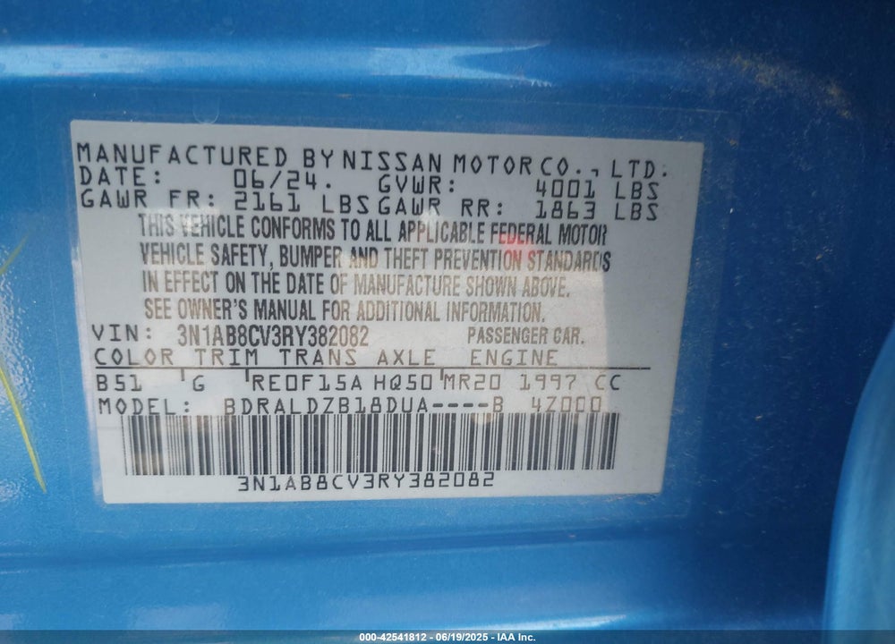 2024 NISSAN SENTRA VIN: 3N1AB8CV3RY382082