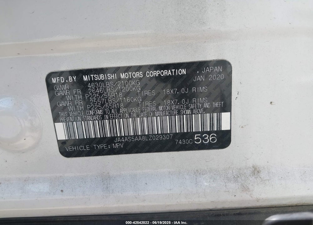 2020 MITSUBISHI ECLIPSE CROSS VIN: JA4AS5AA8LZ029307