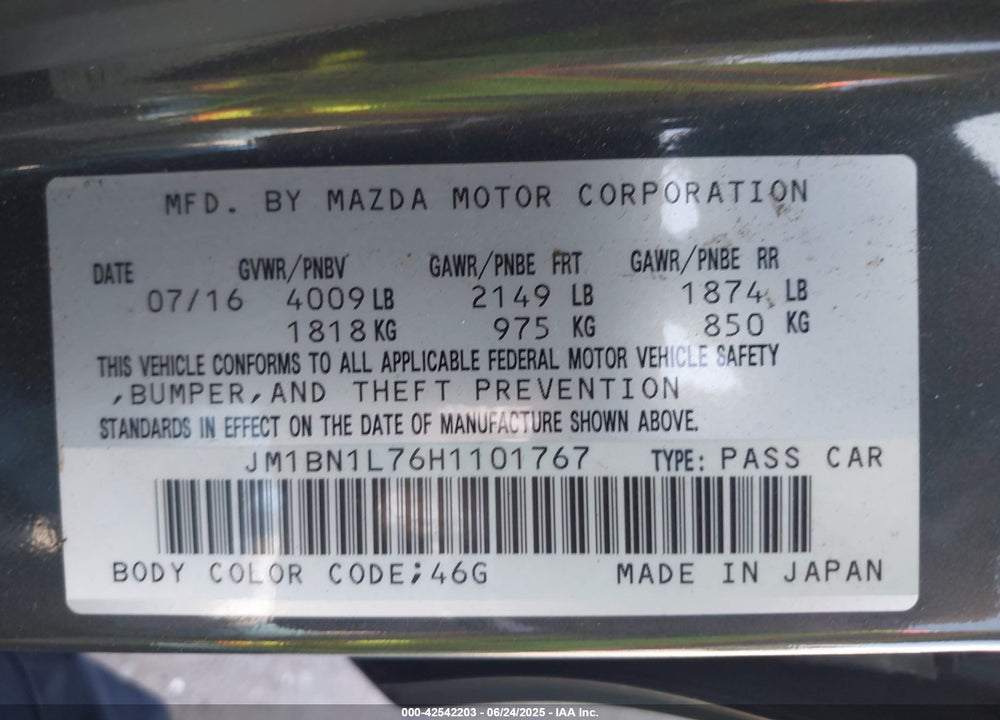 2017 MAZDA 3 VIN: JM1BN1L76H1101767