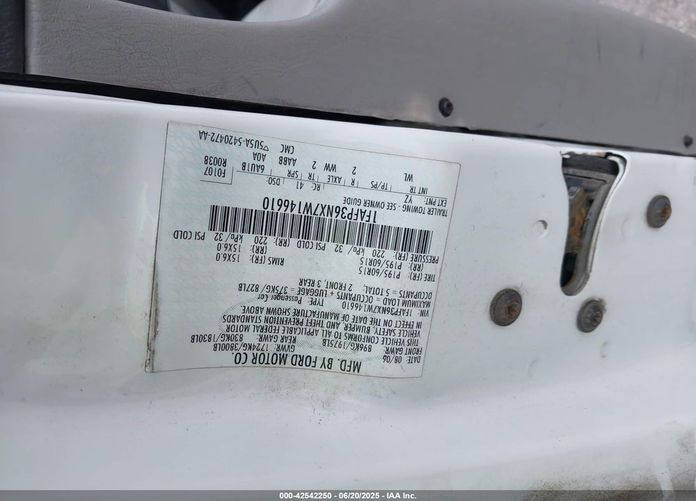 2007 FORD FOCUS SE/SES VIN: 1FAFP36NX7W146610
