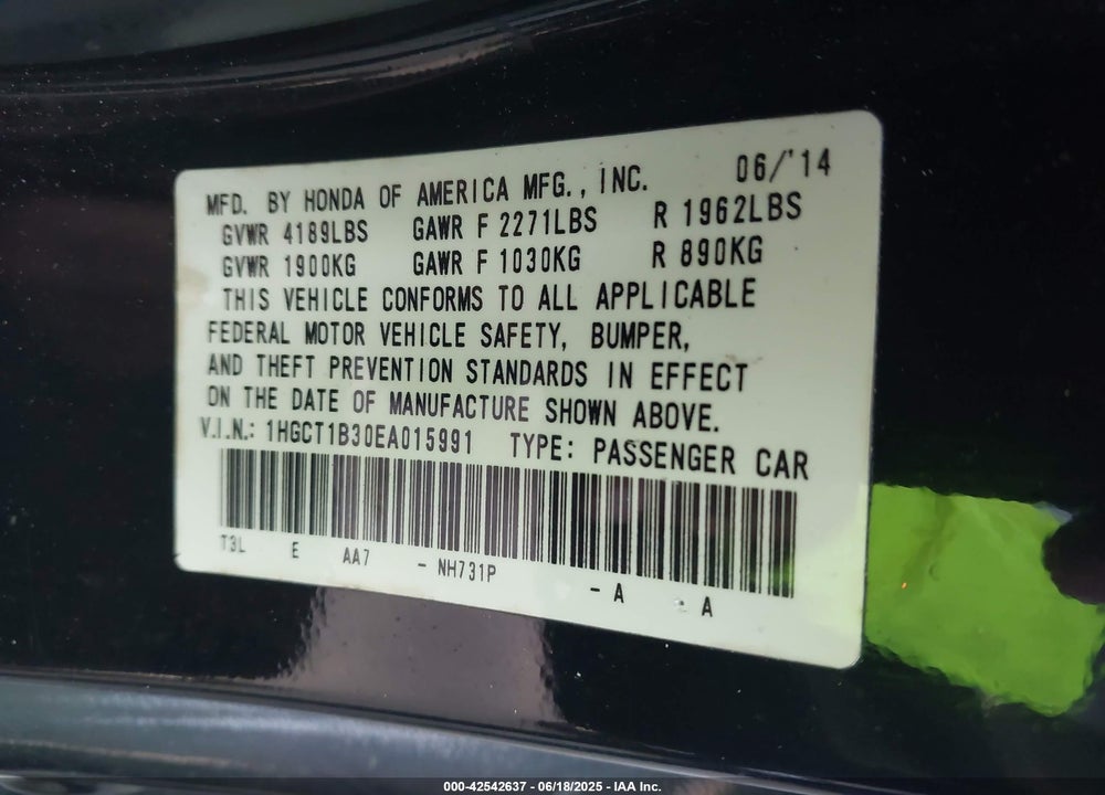 2014 HONDA ACCORD LX-S VIN: 1HGCT1B30EA015991
