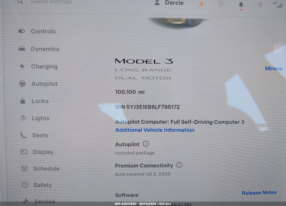 2020 TESLA MODEL 3 LONG RANGE DUAL MOTOR ALL-WHEEL DRIVE VIN: 5YJ3E1EB6LF795172