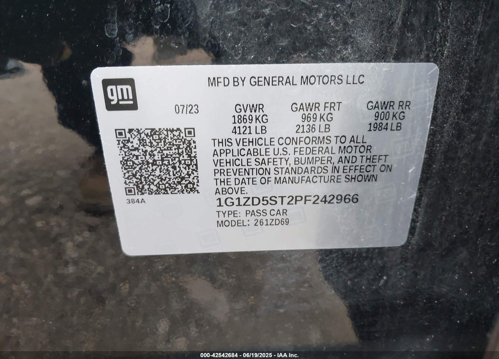 2023 CHEVROLET MALIBU FWD 1LT VIN: 1G1ZD5ST2PF242966