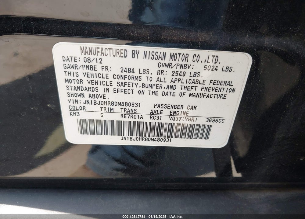2013 INFINITI EX37 VIN: JN1BJ0HR8DM480931