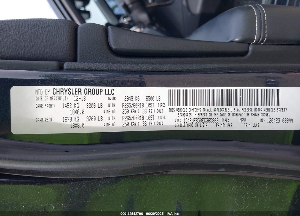 2014 JEEP GRAND CHEROKEE VIN: 1C4RJFBG0EC365866