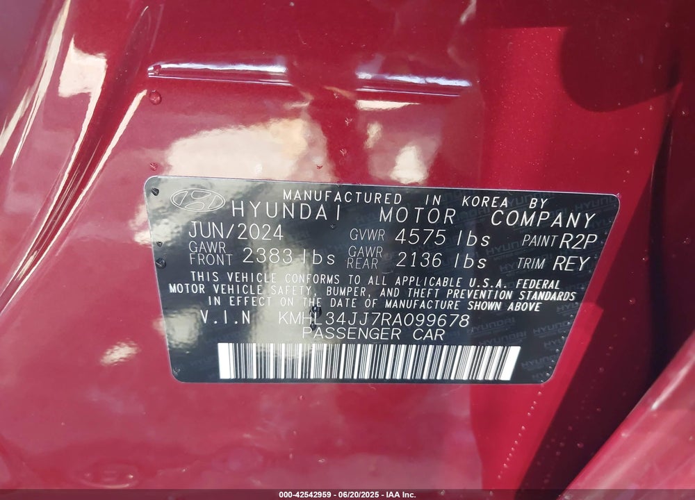 2024 HYUNDAI SONATA HYBRID VIN: KMHL34JJ7RA099678