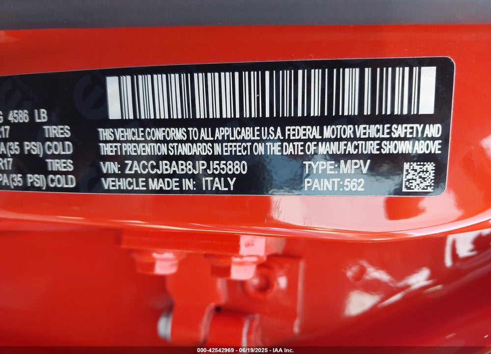 2018 JEEP RENEGADE VIN: ZACCJBAB8JPJ55880
