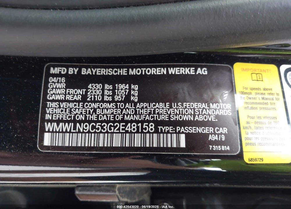2016 MINI COOPER CLUBMAN VIN: WMWLN9C53G2E48158