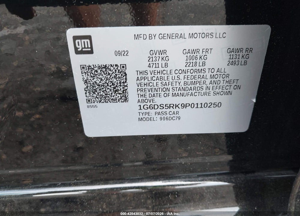 2023 CADILLAC CT5 PREMIUM LUXURY VIN: 1G6DS5RK9P0110250