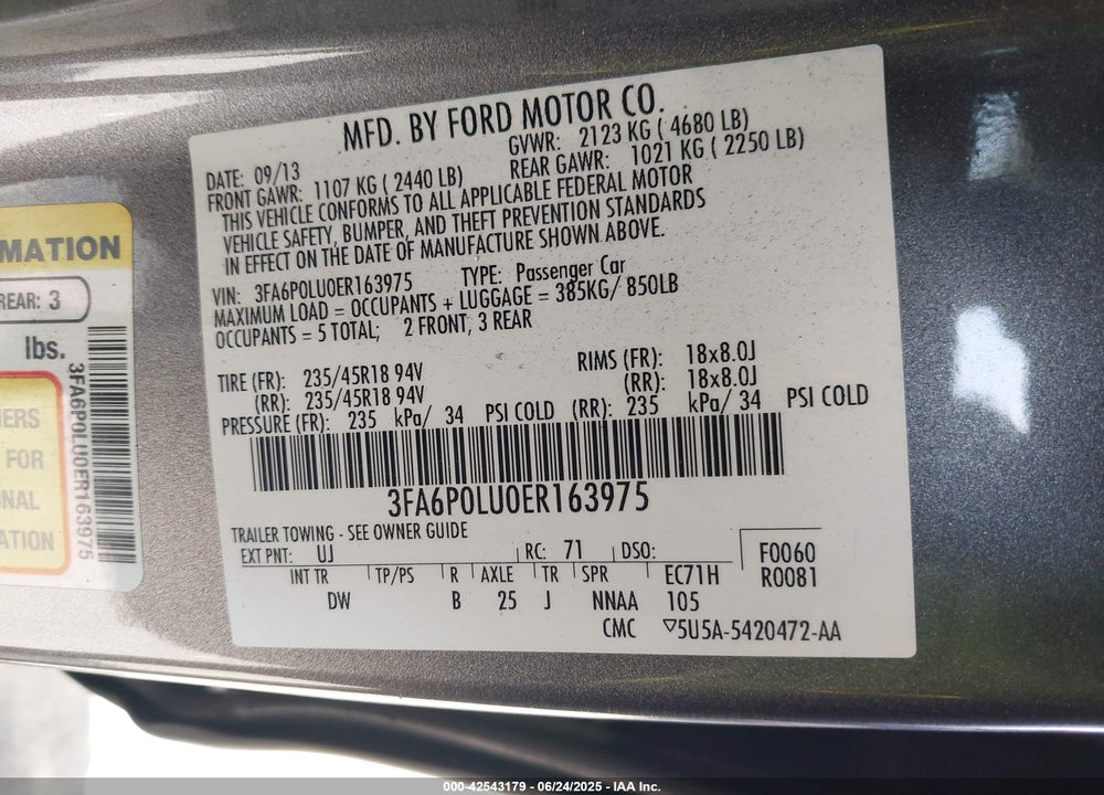 2014 FORD FUSION HYBRID SE VIN: 3FA6P0LU0ER163975