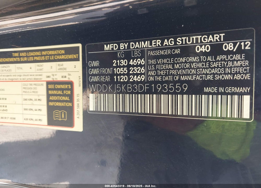 2013 MERCEDES-BENZ E 350 VIN: WDDKJ5KB3DF193559