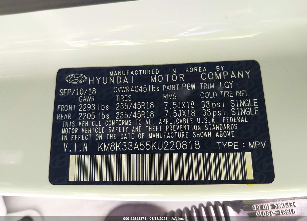 2019 HYUNDAI KONA VIN: KM8K33A55KU220818