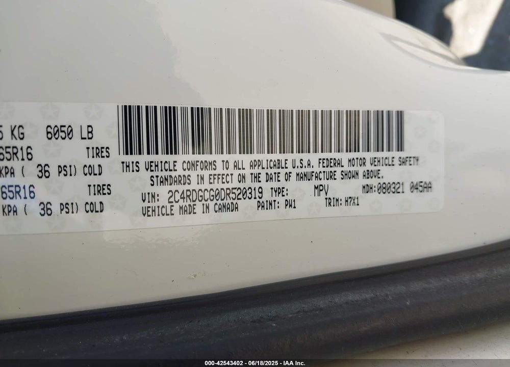 2013 DODGE GRAND CARAVAN SXT VIN: 2C4RDGCG0DR520319