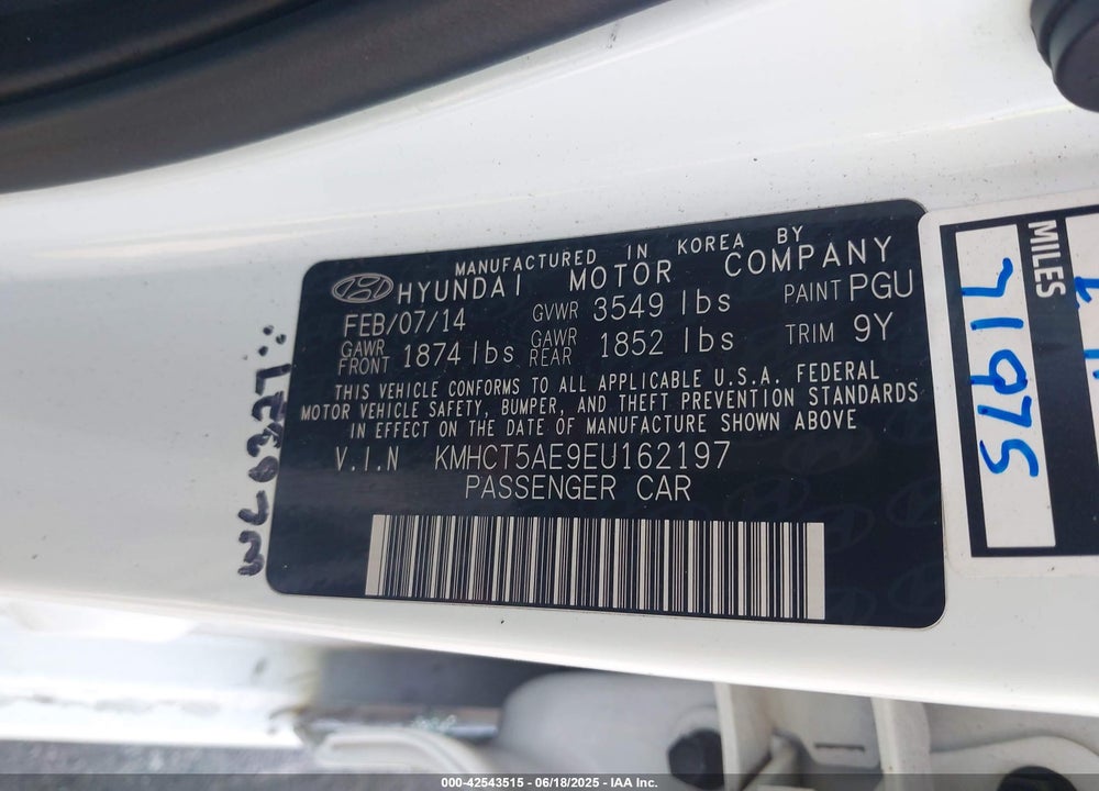 2014 HYUNDAI ACCENT VIN: KMHCT5AE9EU162197