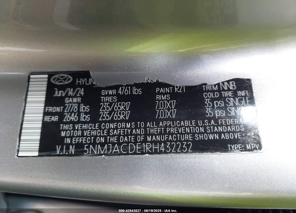 2024 HYUNDAI TUCSON VIN: 5NMJACDE1RH432232