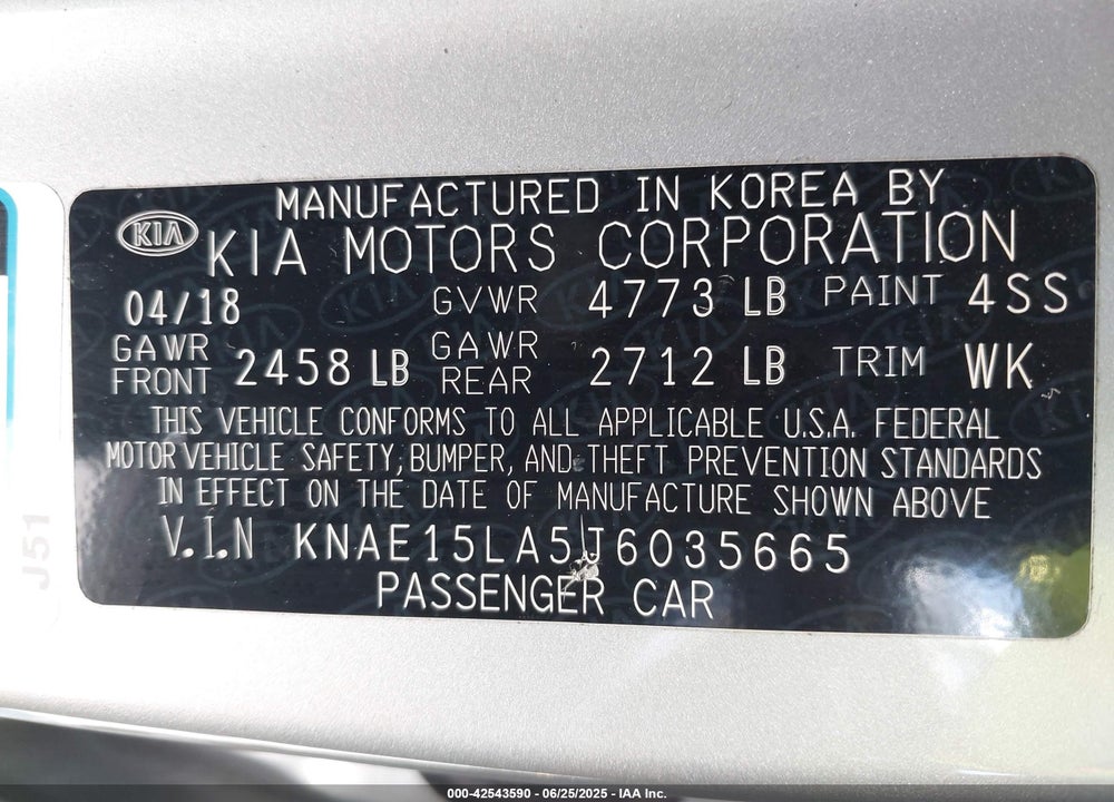 2018 KIA STINGER VIN: KNAE15LA5J6035665