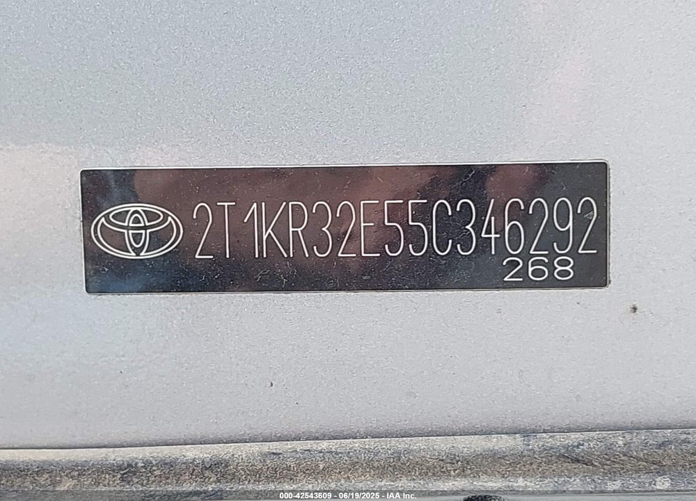 2005 TOYOTA MATRIX/XR VIN: 2T1KR32E55C346292