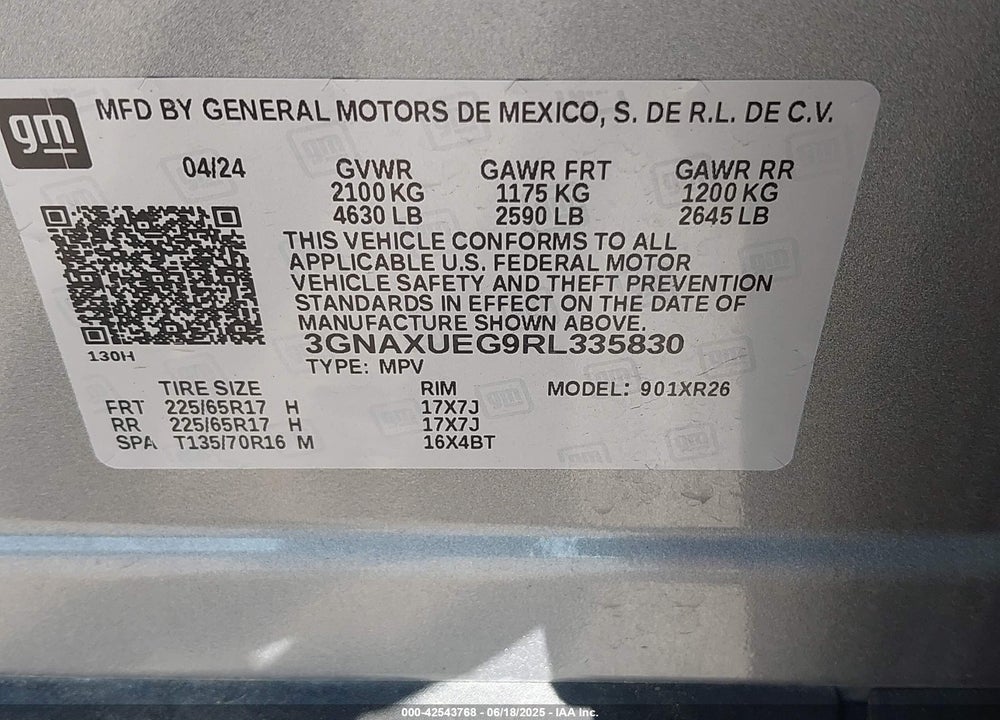 2024 CHEVROLET EQUINOX AWD LT VIN: 3GNAXUEG9RL335830