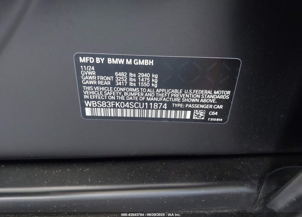 2025 BMW M5 VIN: WBS83FK04SCU11874