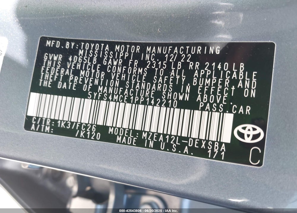 2023 TOYOTA COROLLA SE VIN: 5YFS4MCE1PP142210