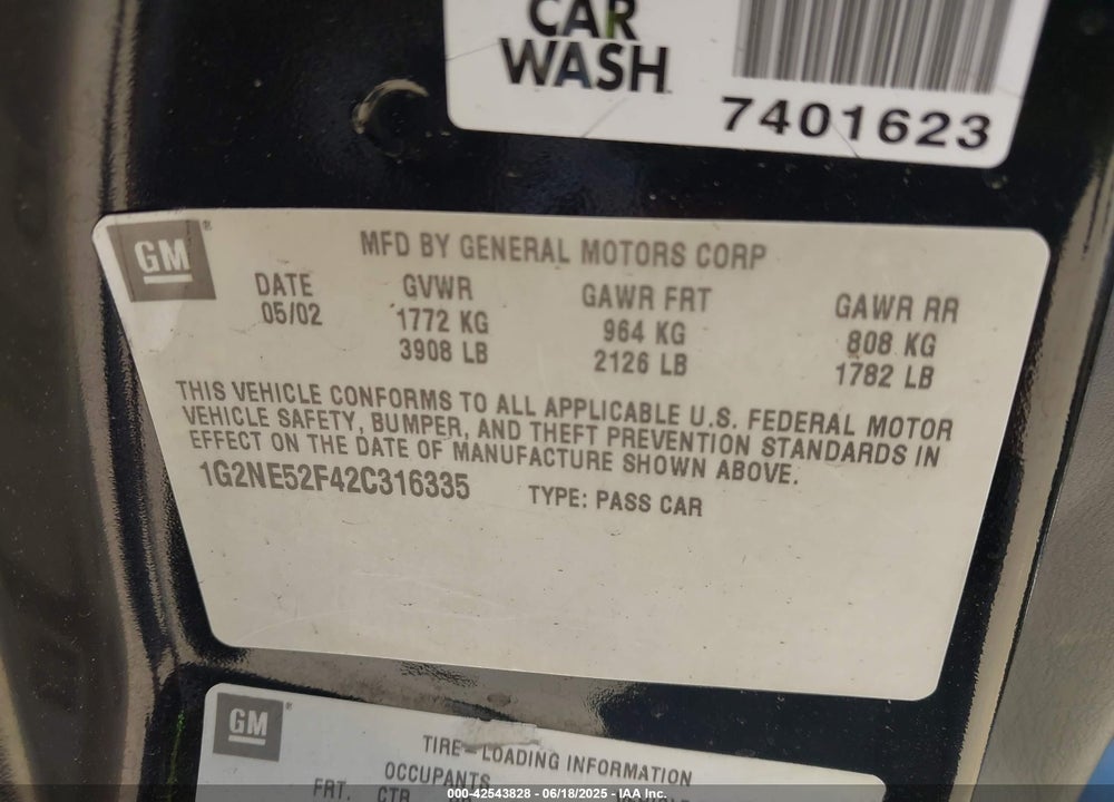 2002 PONTIAC GRAND AM SE VIN: 1G2NE52F42C316335