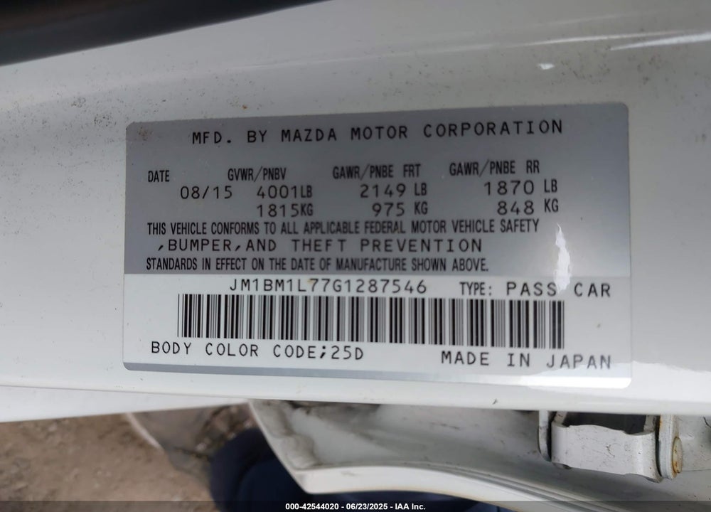2016 MAZDA 3 VIN: JM1BM1L77G1287546