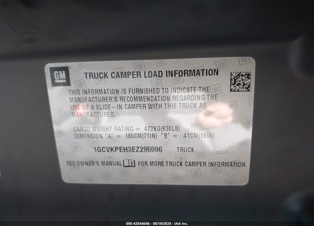 2014 CHEVROLET SILVERADO 1500 VIN: 1GCVKPEH3EZ296996