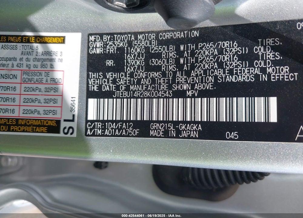 2008 TOYOTA 4RUNNER VIN: JTEBU14R28K004543