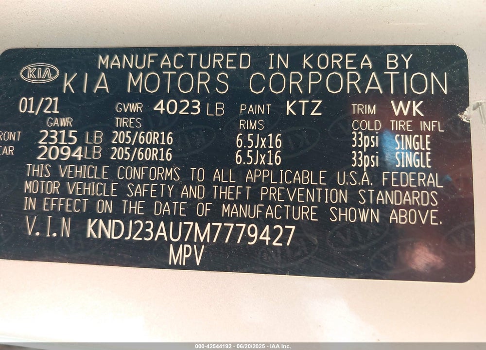 2021 KIA SOUL VIN: KNDJ23AU7M7779427