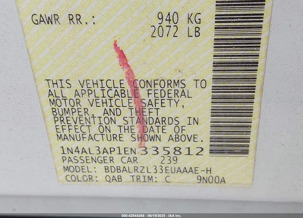 2014 NISSAN ALTIMA VIN: 1N4AL3AP1EN335812