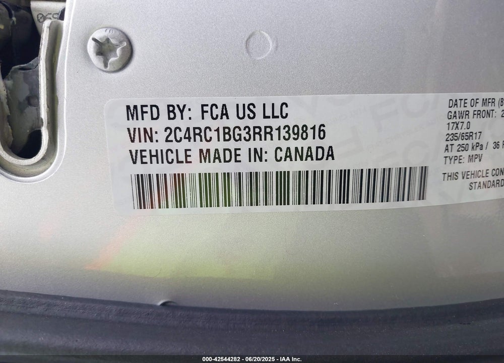 2024 CHRYSLER PACIFICA TOURING L VIN: 2C4RC1BG3RR139816