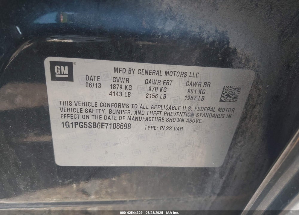 2014 CHEVROLET CRUZE VIN: 1G1PG5SB6E7108698