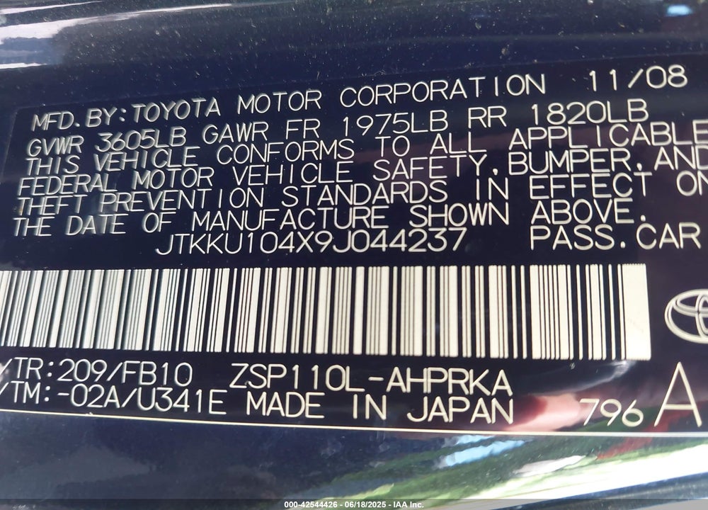 2009 SCION XD VIN: JTKKU104X9J044237