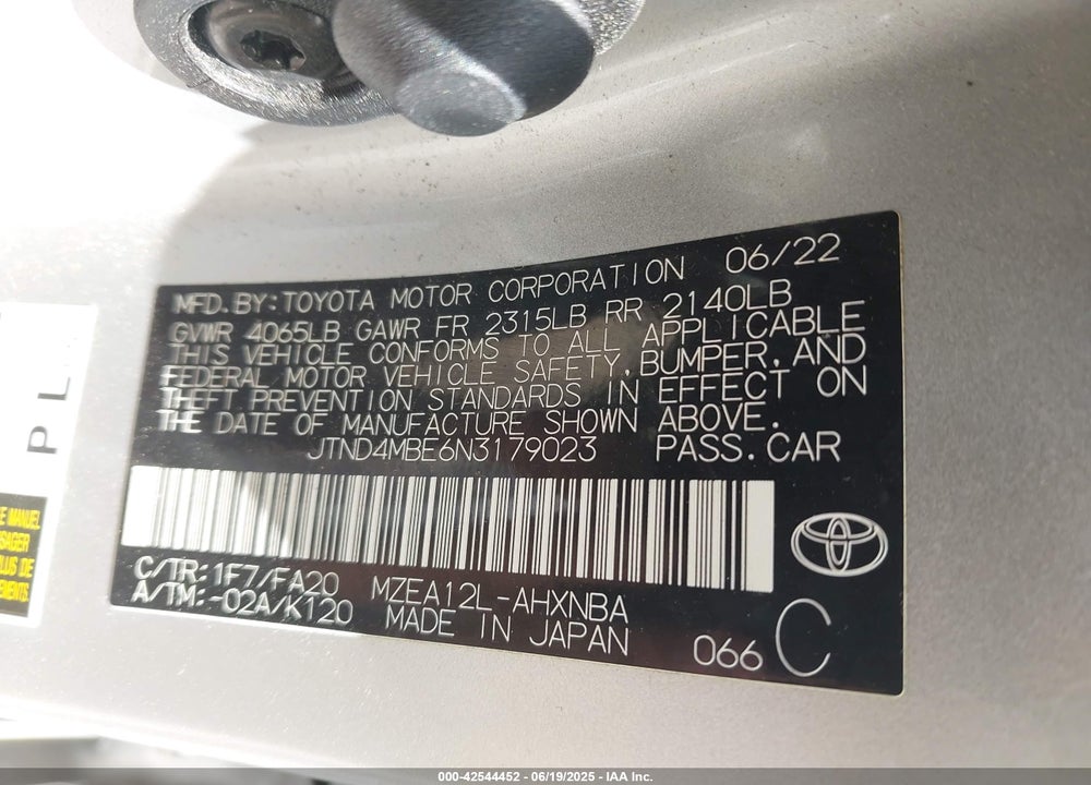 2022 TOYOTA COROLLA SE VIN: JTND4MBE6N3179023