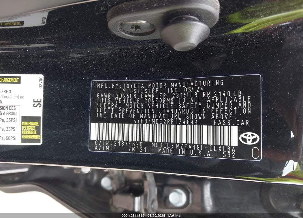 2024 TOYOTA COROLLA LE VIN: 5YFB4MDE2RP174844