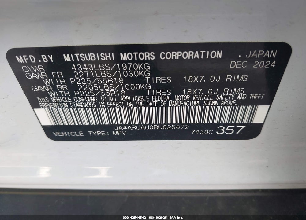 2024 MITSUBISHI OUTLANDER SPORT VIN: JA4ARUAU0RU025872
