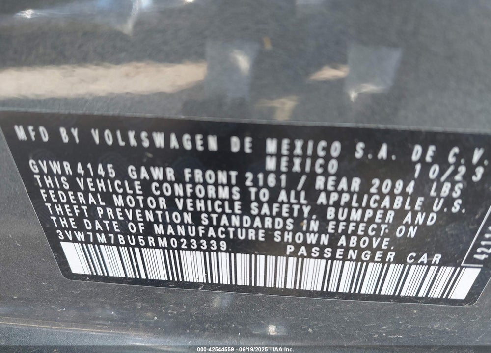 2024 VOLKSWAGEN JETTA VIN: 3VW7M7BU5RM023339