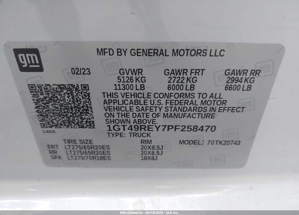 2023 GMC SIERRA 2500HD 4WD  STANDARD BED DENALI VIN: 1GT49REY7PF258470