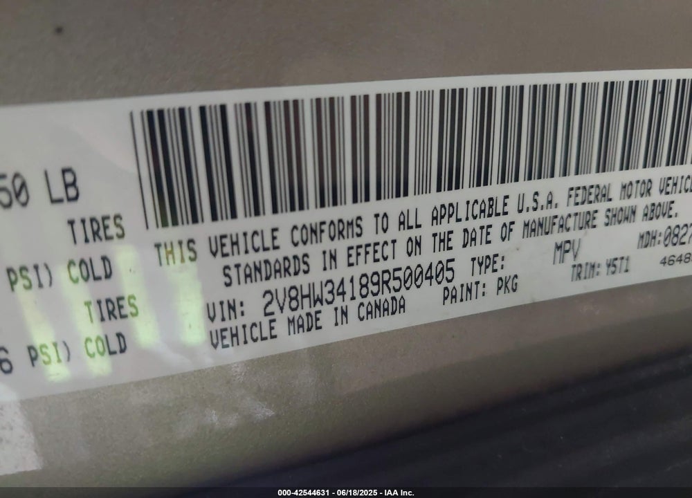2009 VOLKSWAGEN ROUTAN SE VIN: 2V8HW34189R500405
