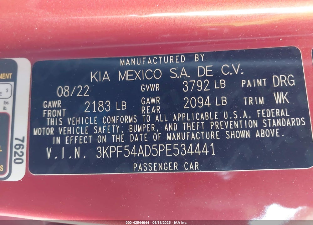 2023 KIA FORTE VIN: 3KPF54AD5PE534441