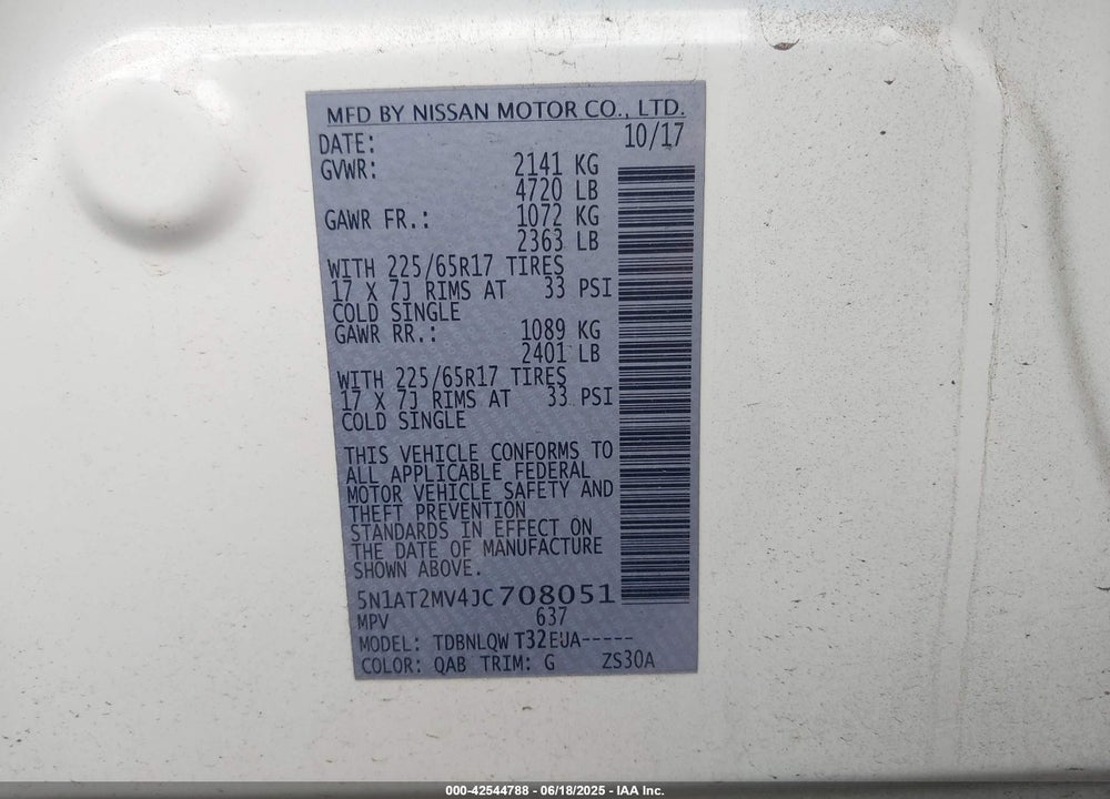 2018 NISSAN ROGUE VIN: 5N1AT2MV4JC708051