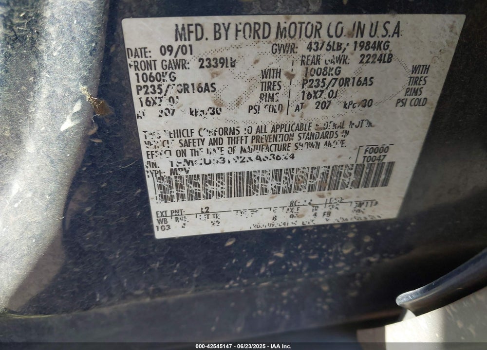 2002 FORD ESCAPE XLT VIN: 1FMCU03192KA63624