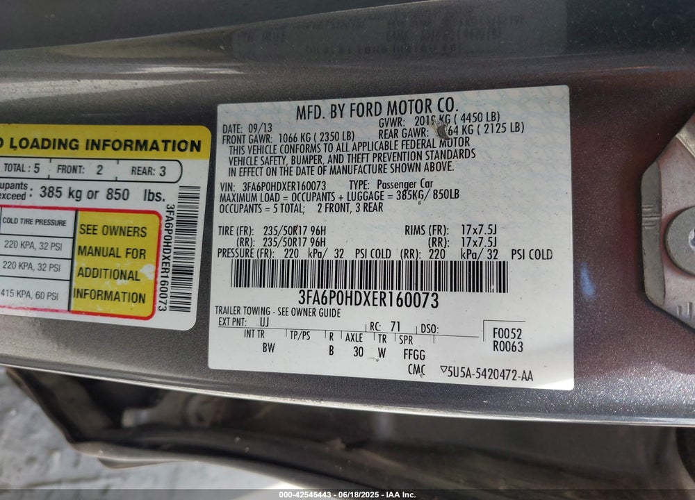 2014 FORD FUSION VIN: 3FA6P0HDXER160073